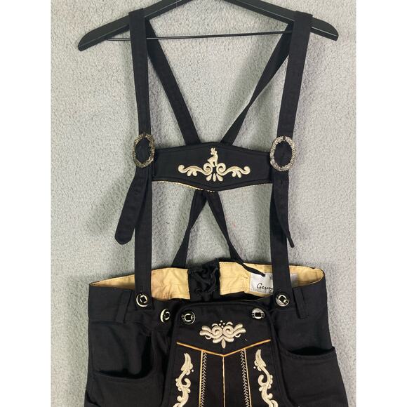 Men's Black Bavarian Lederhosen Jeans Suspenders Pants Sz 46 XS German - Picture 6 of 17